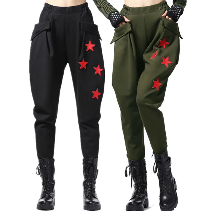 spring-summer-military-green-harlan-pants-men's-women's-large-size-long-pants-square-dance-elastic-waist-black-lantern-pants