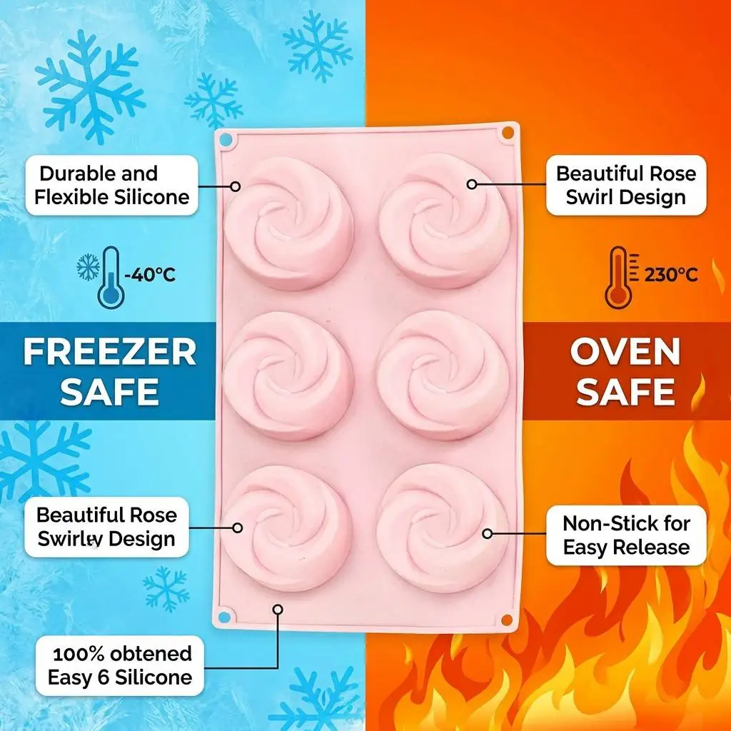 Food Grade 6-Cavity Rose Flower Silicone Mold BPA Free Non-stick Floral Baking Pan for Cakes Jelly Pudding Handmade Soap Moulds view 3
