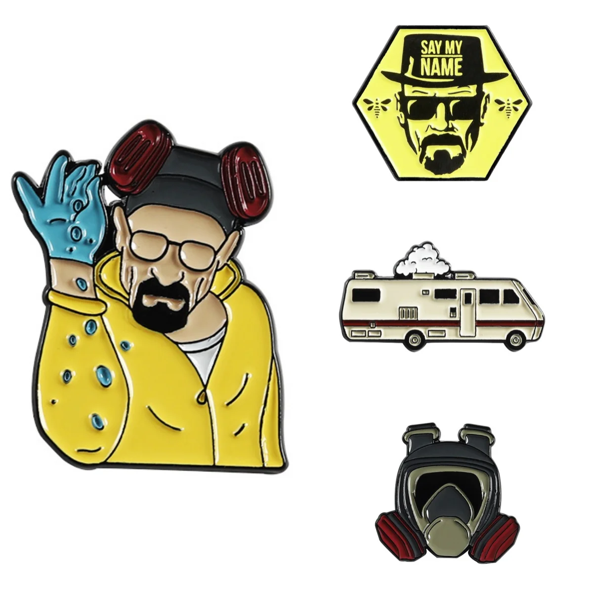 

Cartoon Deadly Poison Master Brooch Enamel Bus Walter White Badge Metal Gas Mask Backpack Clothing Lapel Pins Souvenir Wholesale