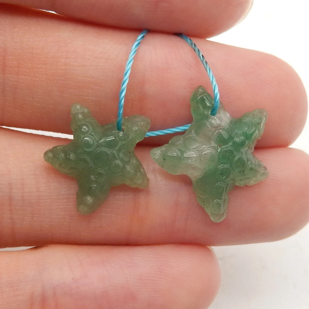 Natural Green Aventurine Carving Starfish Earrings Beads For Womens,Gift DIY Semiprecious Stone Jewelry Accessories