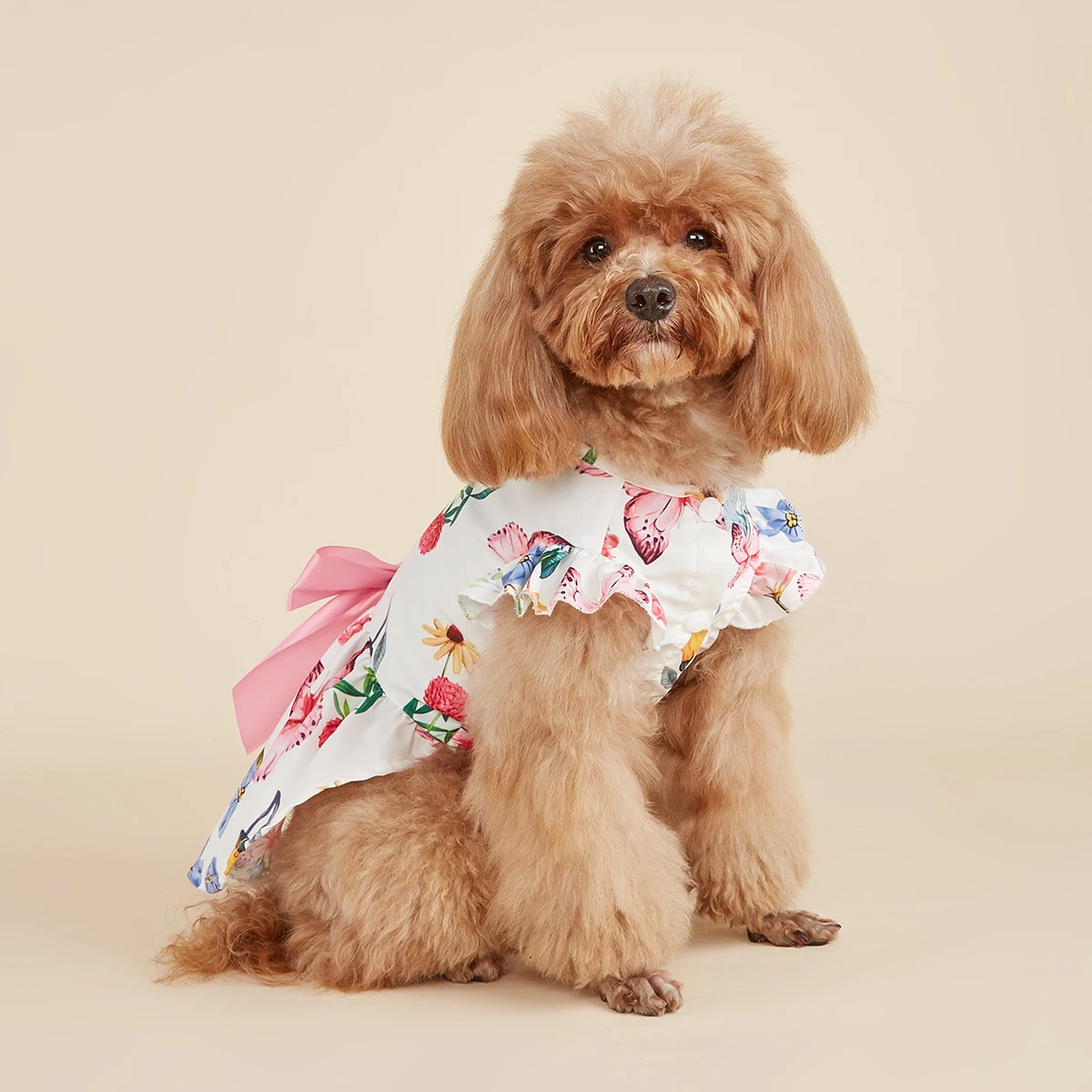 Dog Princess Dresses for Small Dogs Girls Floral Puppy Dresses Pink Bowknot Dress Pretty Butterfly Doggie Summer Hem Outfits