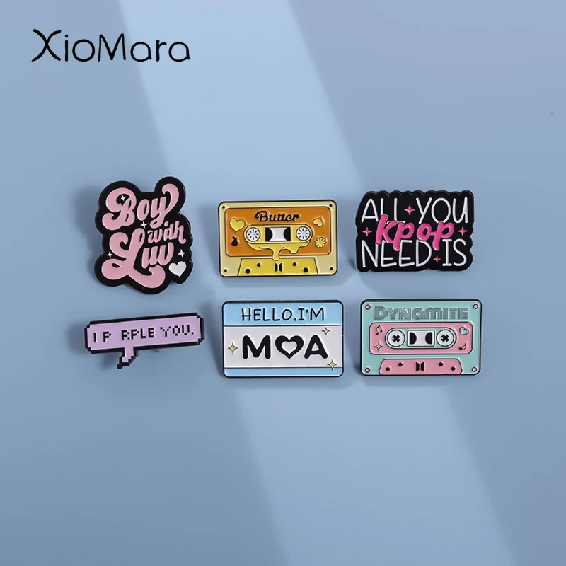 Retro Tape Lyrics Enamel Pins ALL YOU Kpop Need Is Metal Brooches Fashion Lapel Badge Backpack Clothes Jewelry Gift for friends