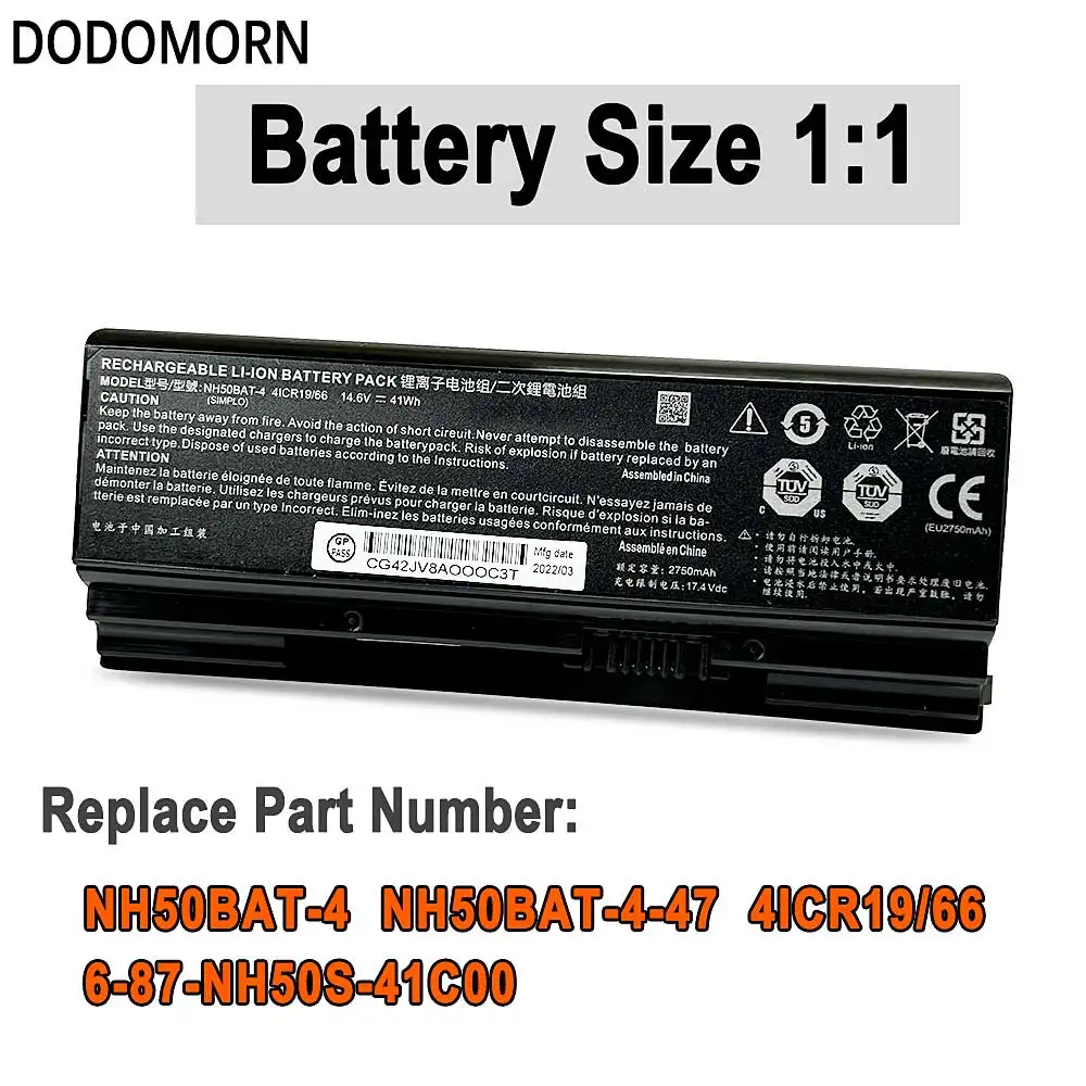 DODOMORN New NH50BAT-4 Battery For Clevo NH70RAQ NH55EDQ NH50RA NH55RCQ NH58RDQ NH58RCQ For machenike T58 For Sager NP6875