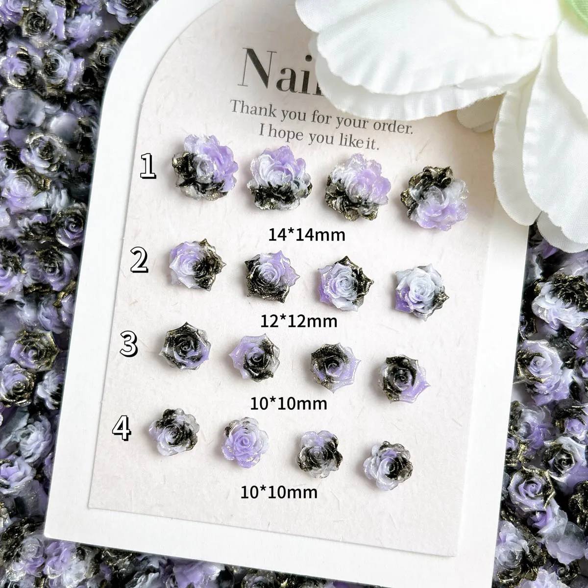 Random Mixed Luminous 3D Resin Soft Flower Nail Charms Fine Black-Purple Gradient Flower Nail Art Decoration DIY Crafts Parts