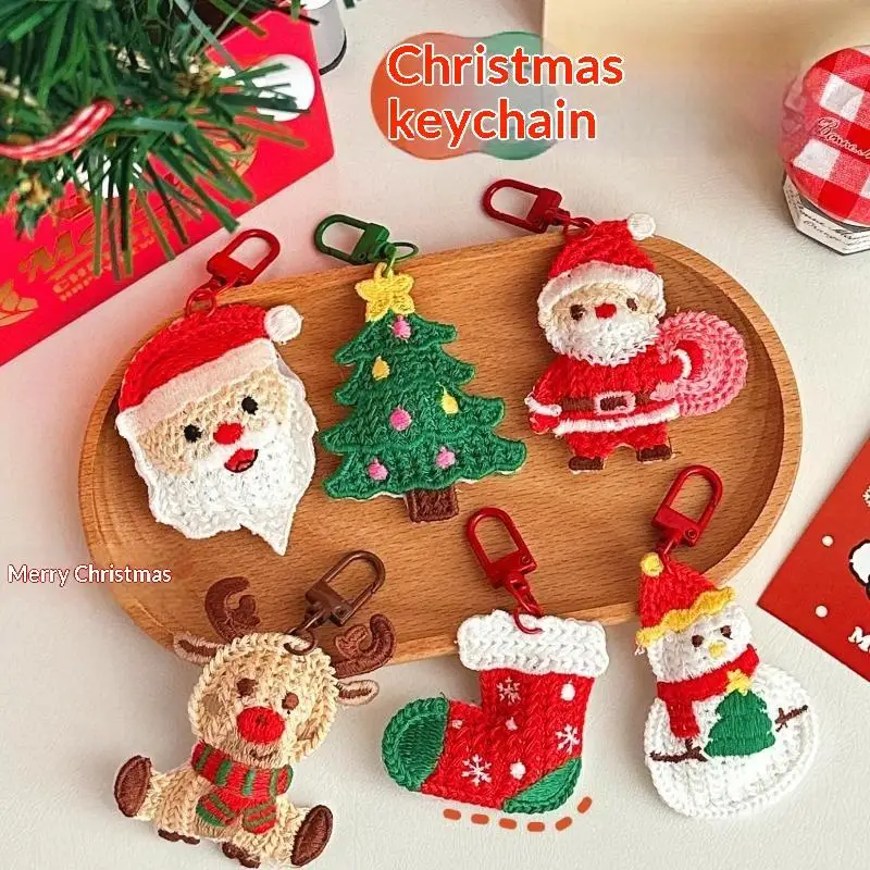 .Lovely Weave Christmas Pendant Elk Cartoon Santa Claus Keychain Bag Pendant Charm New Year Gift Christmas Keyring Accessories.