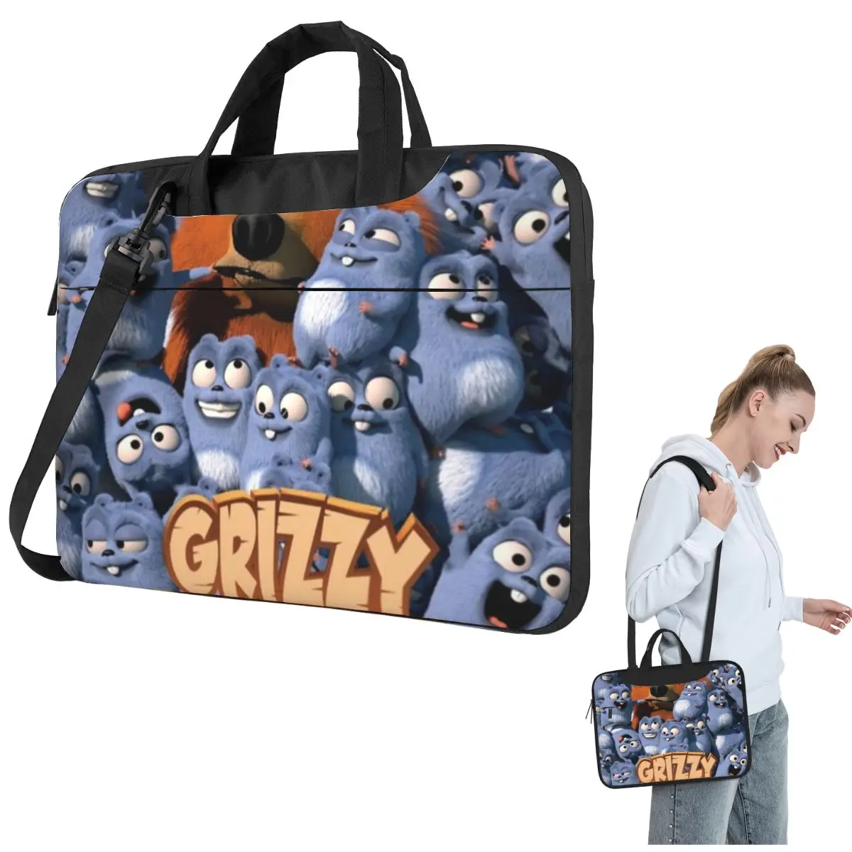 Funny Grizzy And The Lemmings Cartoon Characters Crossbody Laptop Bag Case13 14 15.6 Inch Notebook Pouch for Lenovo