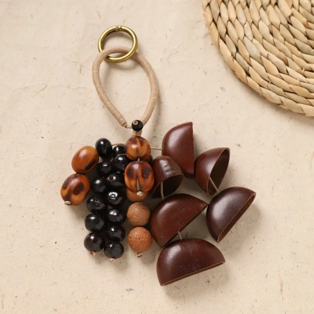 Creative Sound Heal Natural Fruit Shell Keychain Handmade Bohemian Style Hand-Cranked Wind Chime DIY Handbag Charm Garden Decor