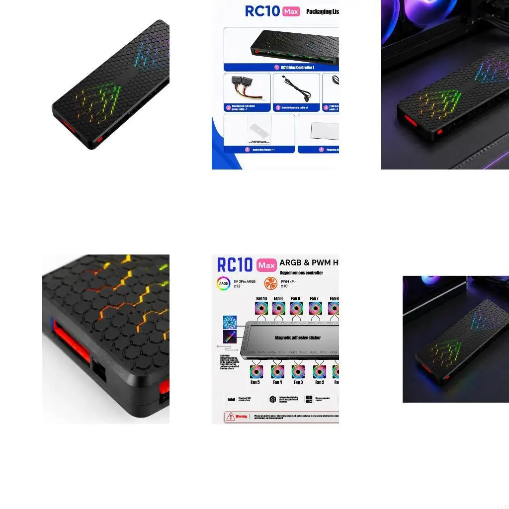 ARGB and 4-Pin Fan Distribution Controller with 12 Lighting Channels and 10 Cooling Channels for Centralized Desktop F19E