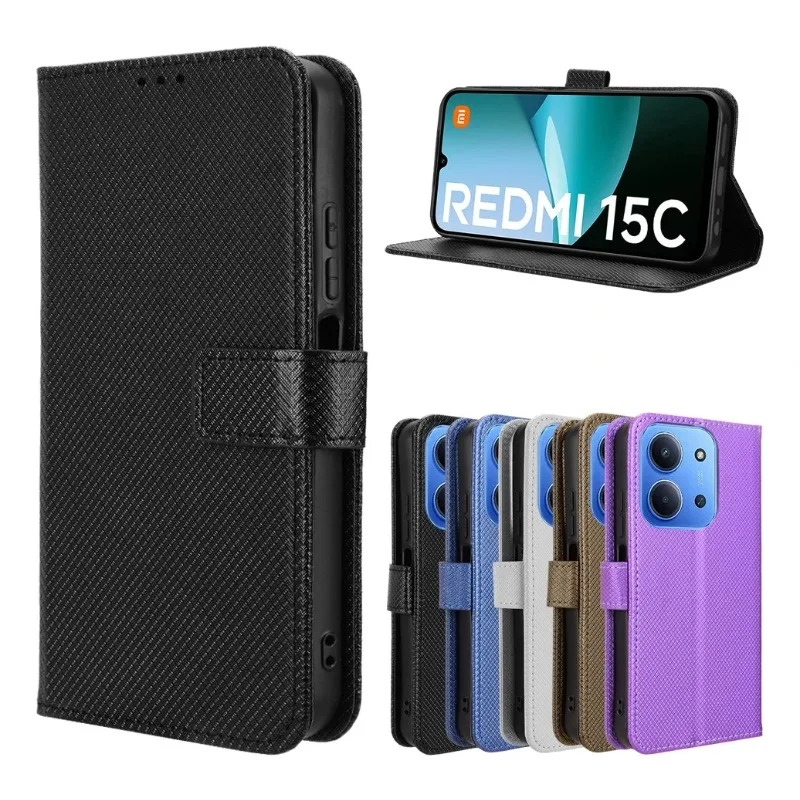 ل Xiaomi Poco C85 محفظة قلابة حالة الماس الحبوب الجلدية المغناطيسي قوس غطاء ل Xiaomi Poco C85 الغلاف