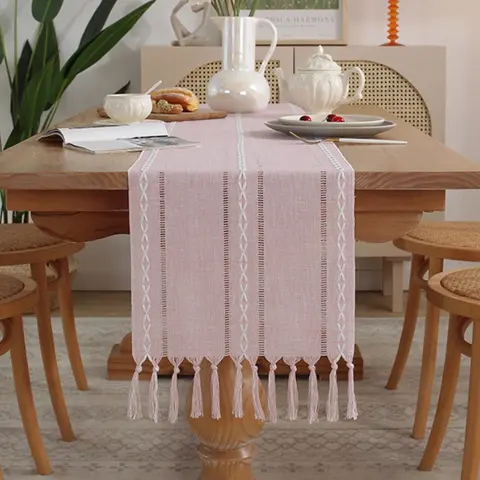 33*183cm Bordlöpare Tofsflätade Randiga Bordlöpare för Matfest Semester Bröllop Borddekoration 10 best sales bordlöpare grön - №10