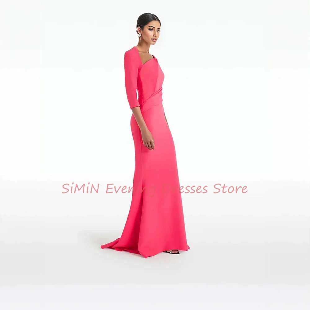 

Simin Saudi Square Neckline Grace Ruffle Zipper-Up Simple Half sleeves Floor-Length Arab Evening Party dresses for women 2024