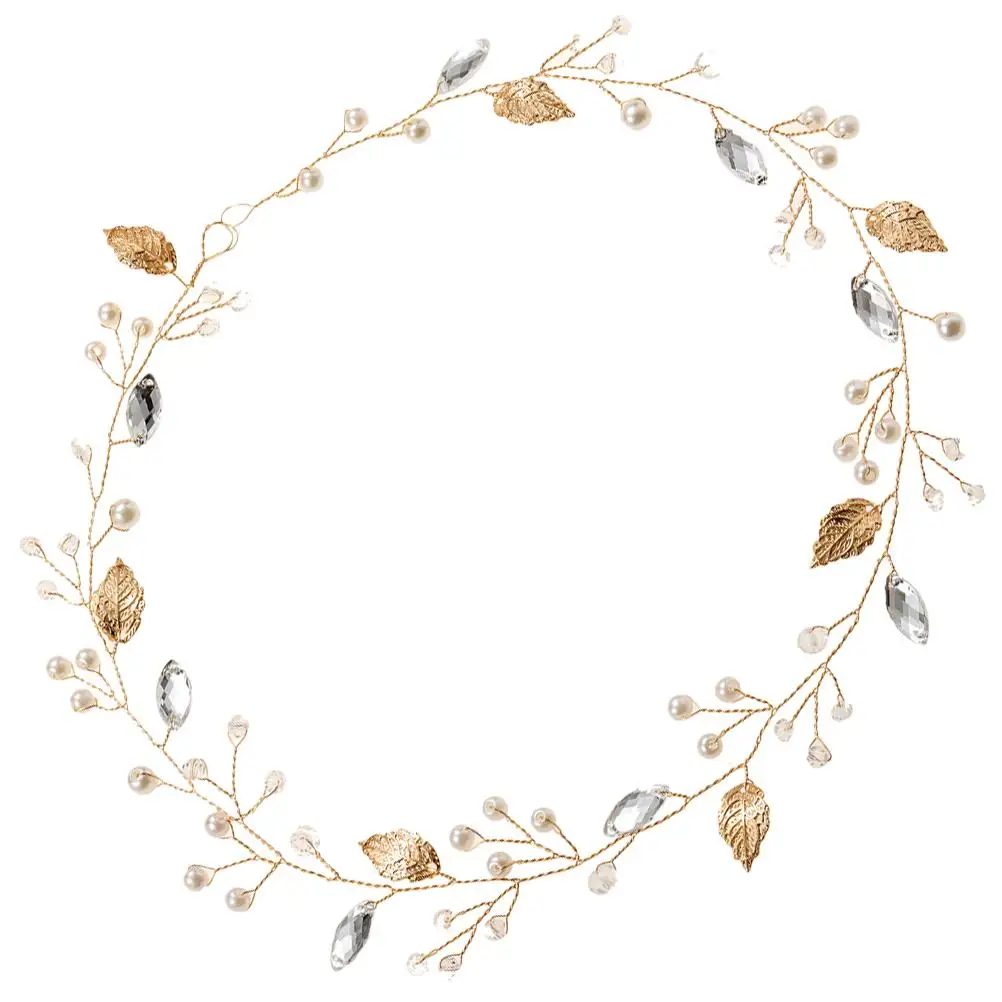 

Golden Leaf Hair Accessories Wedding Bridal Headpiece Rhinestone Headband Bride Headdress Decor Elegant Chic Shiny