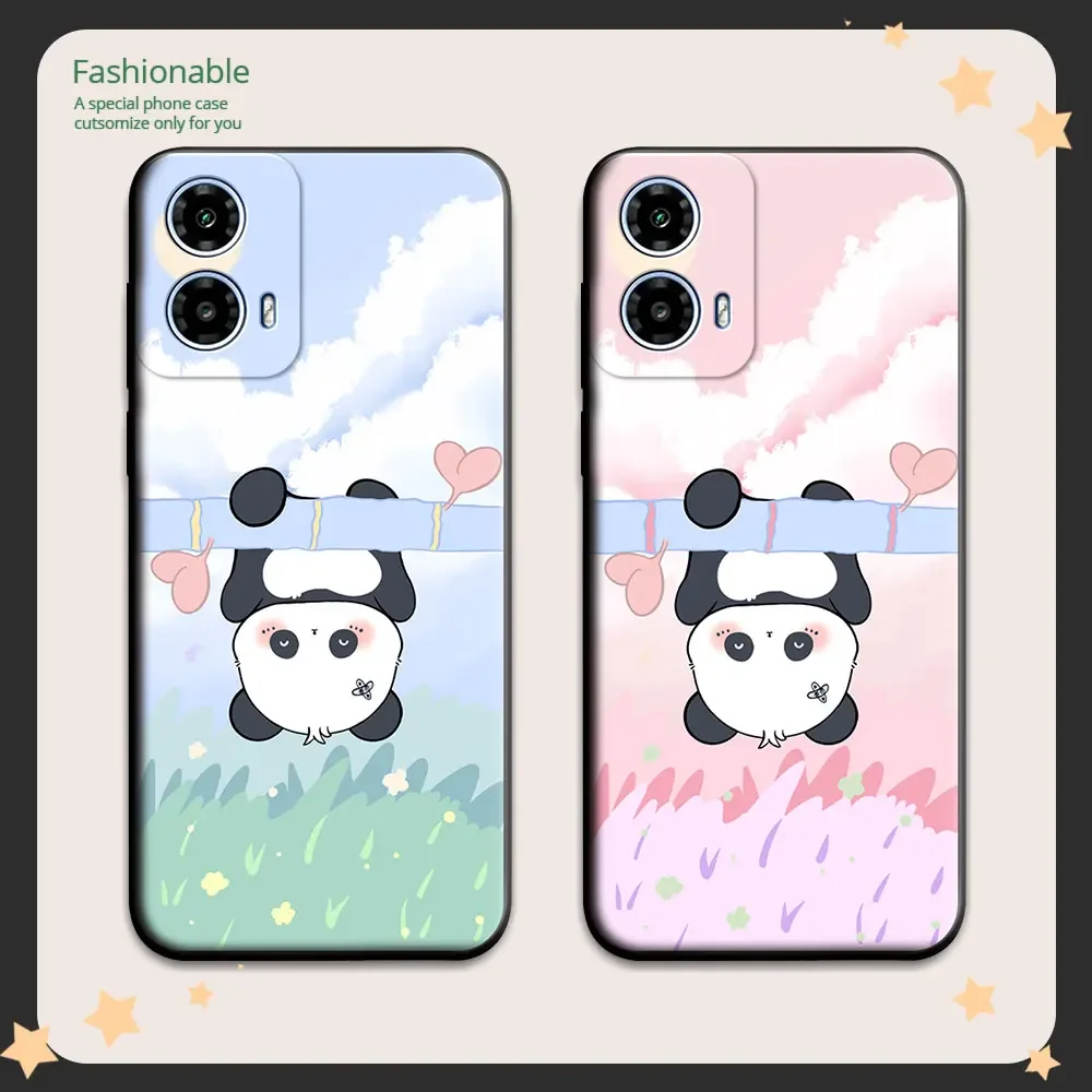 For Moto G45 Case Lovely Cartoon Cute Panda Soft Silicone Phone Cases For Motorola Moto Edge 50 5G Flower Cover Bumper Fundas