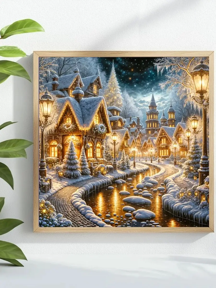 Winternachtansicht 40X40CM/15,74 Zoll Kreuzstich-Set DIY 11CT/14CT Stickerei Wanddekoration Kunsthandwerk mit Nadeln – Detail 1