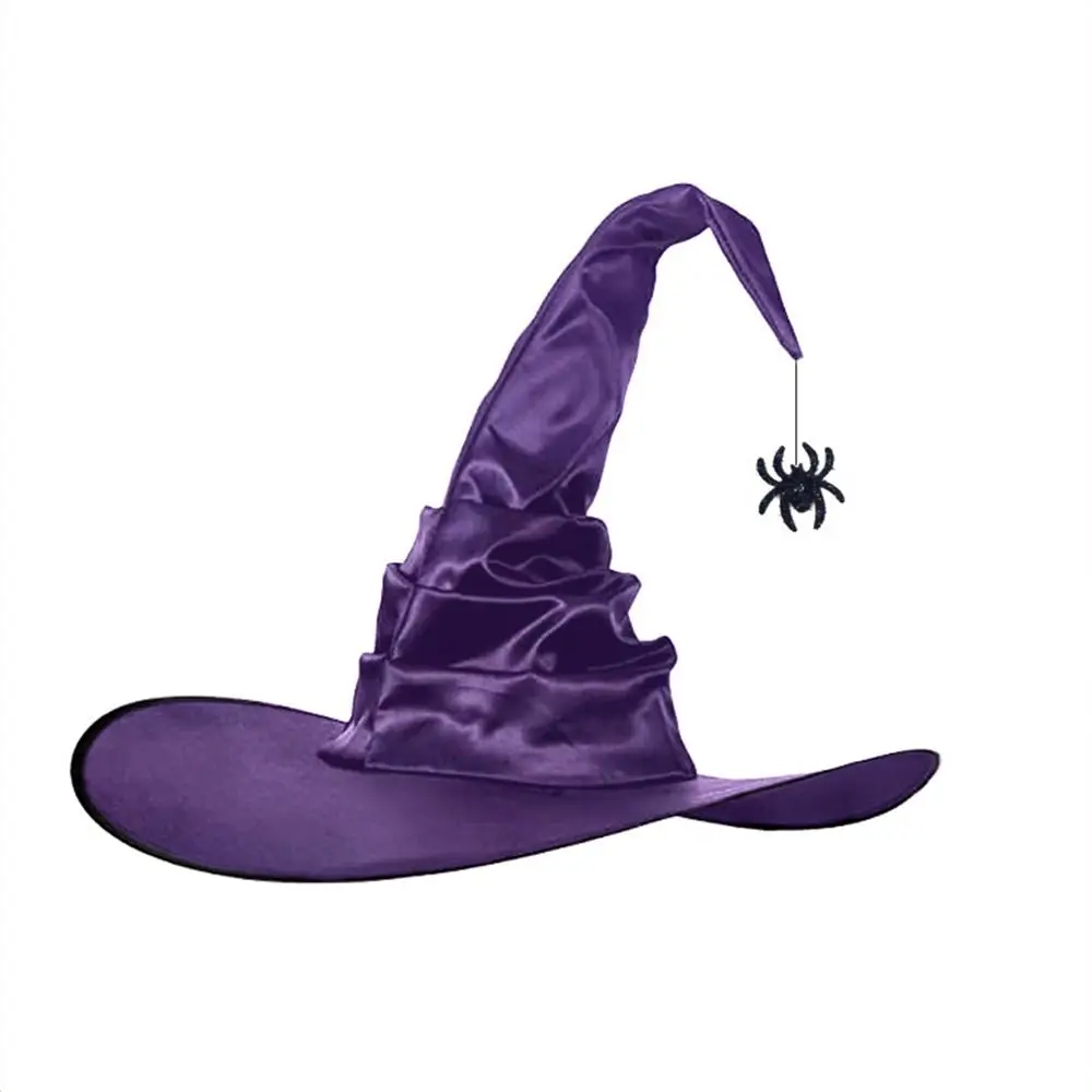 

Foldable Purple Folds Wizard Cap Spider Pendant Halloween Witch Hats Bat Oxford Performance Props
