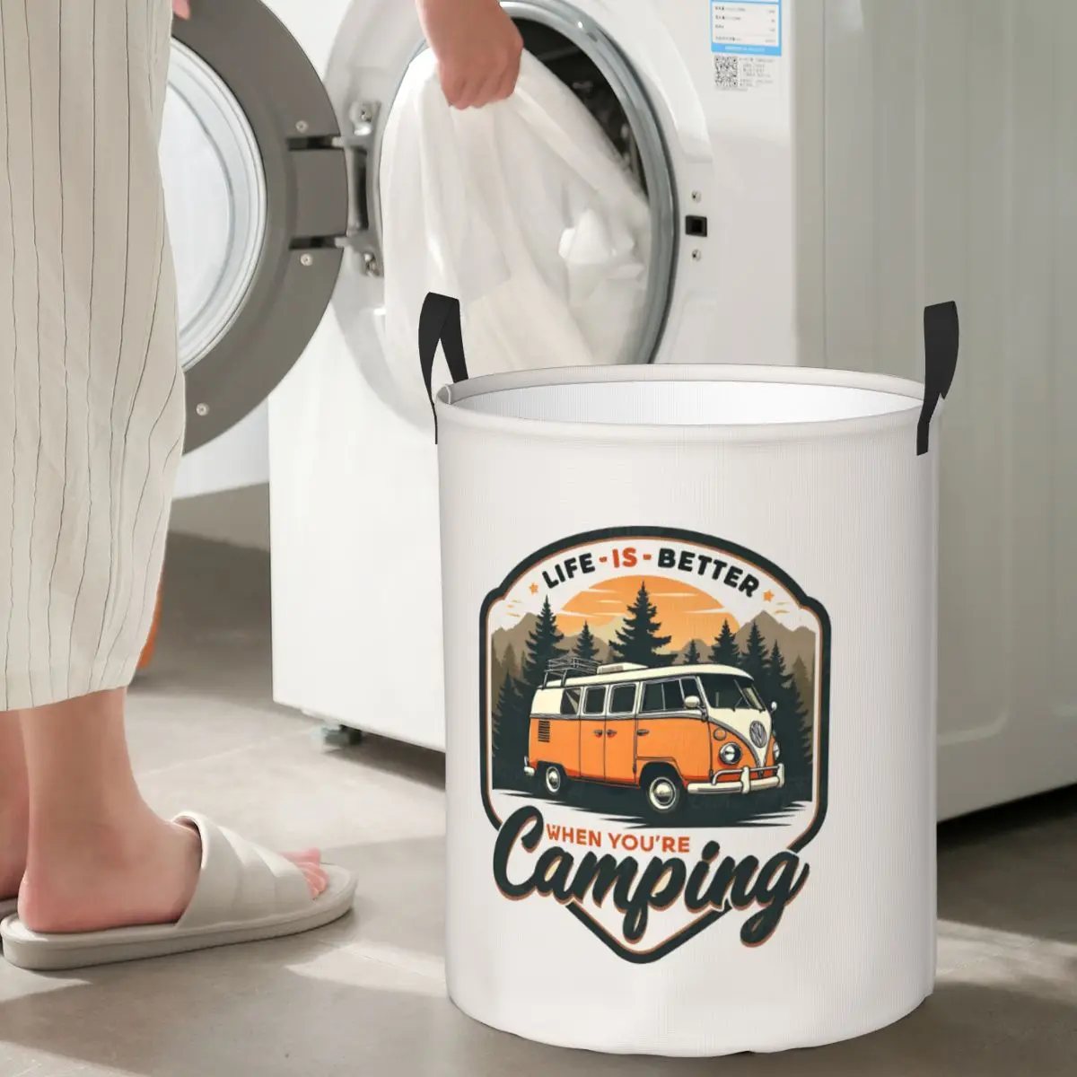 

Складная корзина для белья CamperVan Happy Camper: для грязной одежды, игрушек, хранения, большая водонепроницаемая коробка