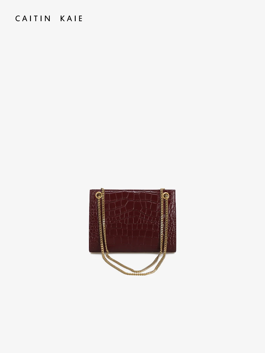 

CaitinKaie Women's Crocodile Pattern Leather oulder Bag Chain Strap Square Bag Casual Sle Magnetic Bule Closure Handbag