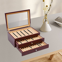 Wooden Pen Box, 3 Layers 34 Slot Storage Display Organizer, Red Fountain Pen Display Holder, Home Office Gift, Collector Case
