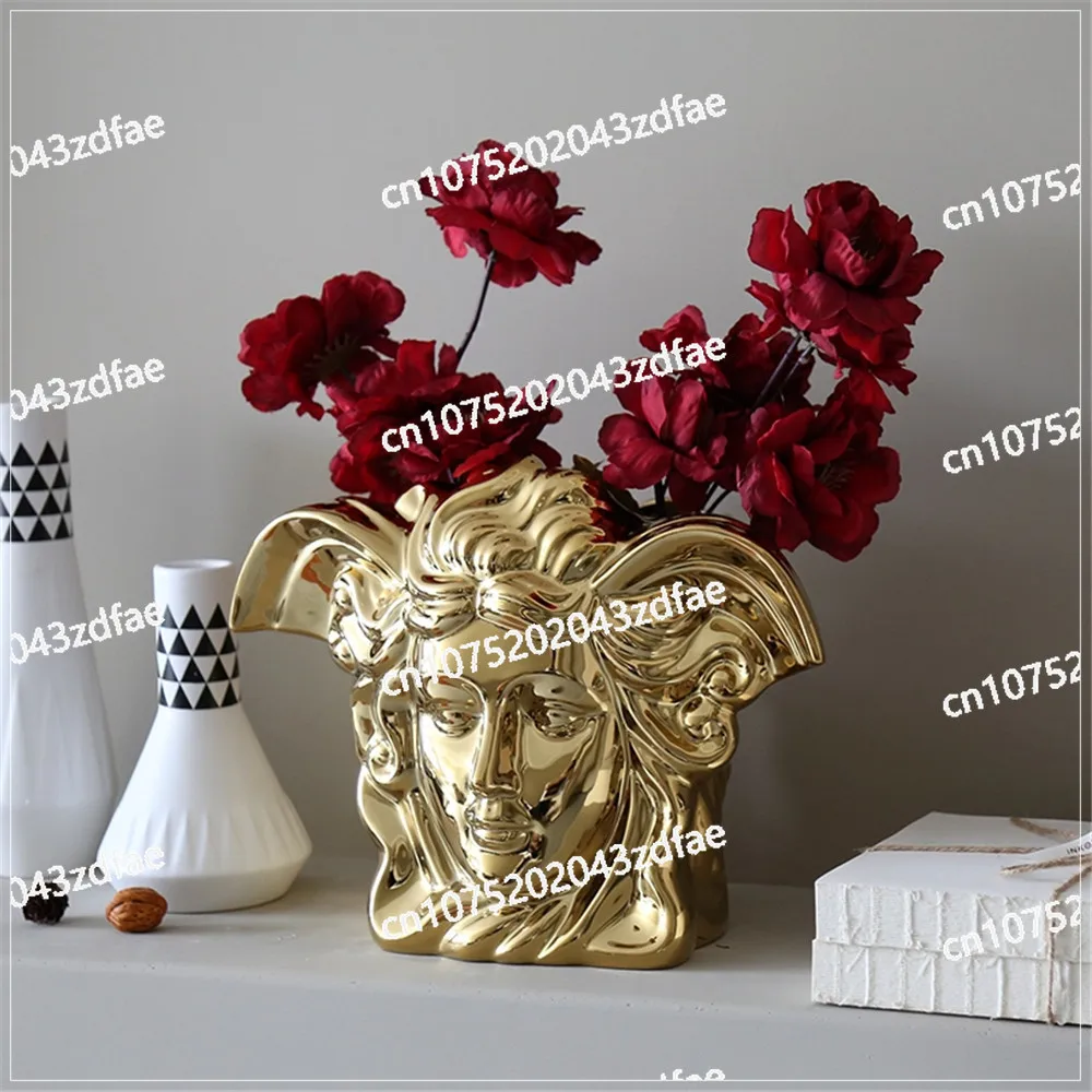 22cm High Creative Human Head Vase Golden/Silver Plating Decorative Bastract Ceramic Vase  Home Model Room Decoration Ornaments