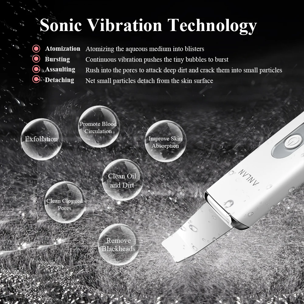 ANLAN Ultrasonic Skin Scrubber Facial Deep Cleansing Ultrasonic Cleansing Cavitation Peeling Shovel Rechargeable Skin Scrubber