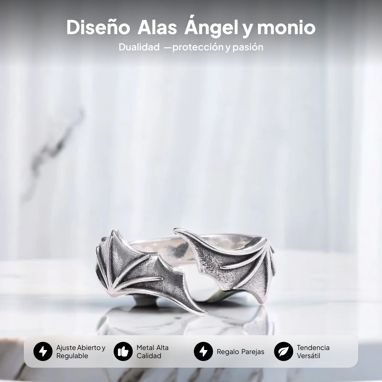 Retro Angel Demon Couples Rings Women Matching Angel Devil Rings