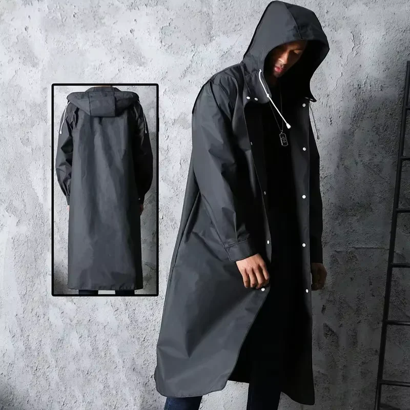 

Fashion black adult windbreaker style waterproof long raincoat women's men's hooded outdoor motorcycle, bicycle, hiking, fishing