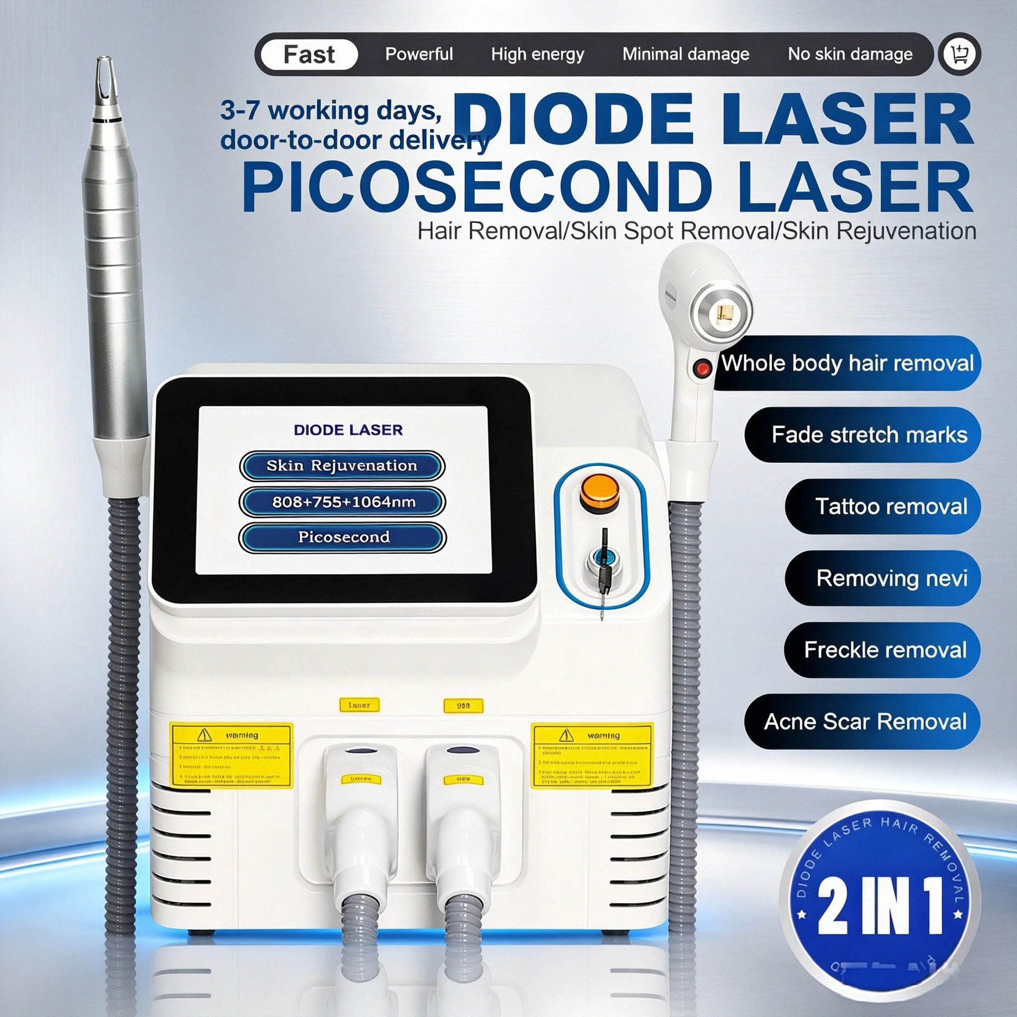 808 Diode Laser Machine Portable Desktop Design LED Touch Control Handle 755 808 940 1064nm Body Hair Removal Instrument