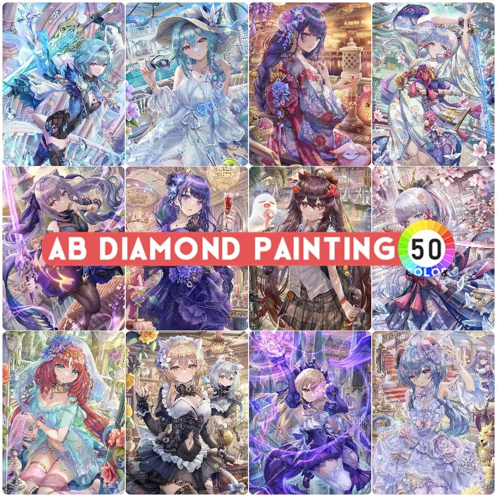 Diamond Painting Genshin Impact AB Northern Lights Cartoon Girl Princess Mosaic Embroidery 5D DIY New Arrival Set Home Decor