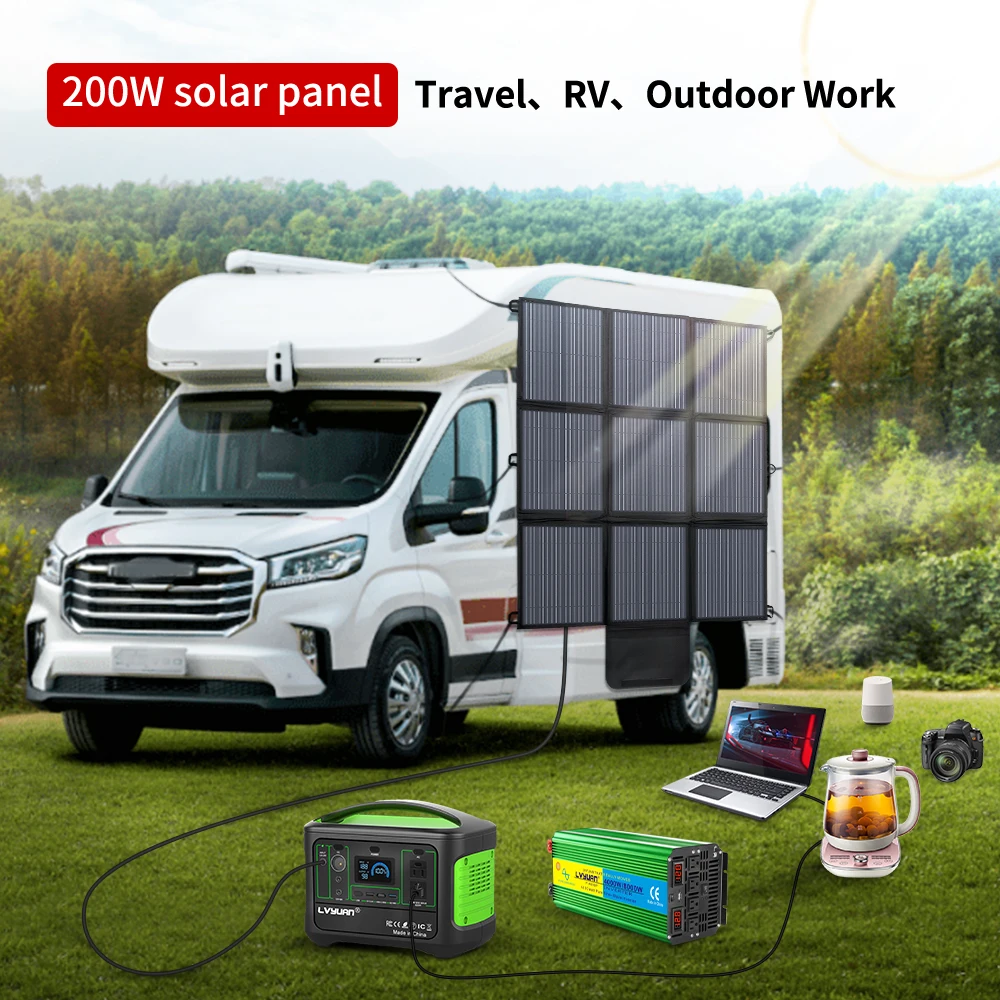 Solar Panel 300W/200W/120W Foldable Caranvan paneles solares Monocrystallin 22.5% High Efficiency LiFePO4 Station Charging