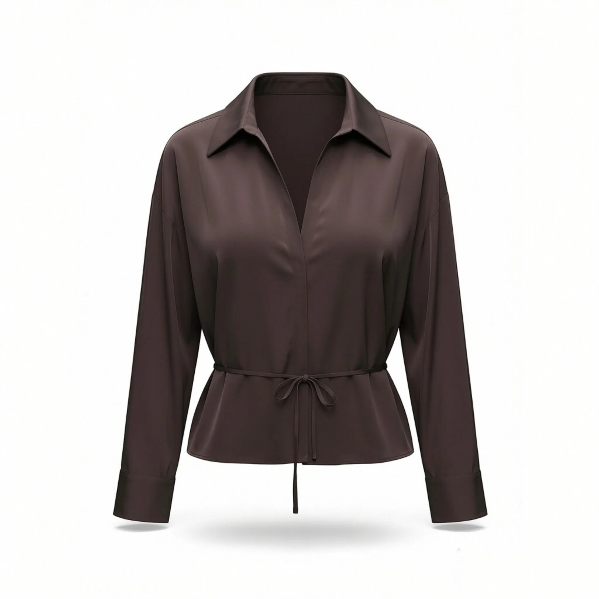 Withered Woman Clothes Shirts & Blouses Women's Clothes Shirts Tops Fashion Belt Silk Texture Shirt