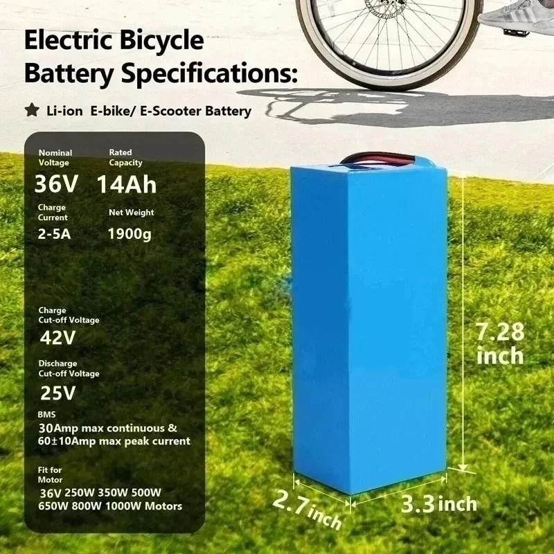 Batería de litio de alta capacidad para bicicleta eléctrica, 36V, 10S4P, 100Ah, 18650, 42V750W, 1000W, 30A, BMS