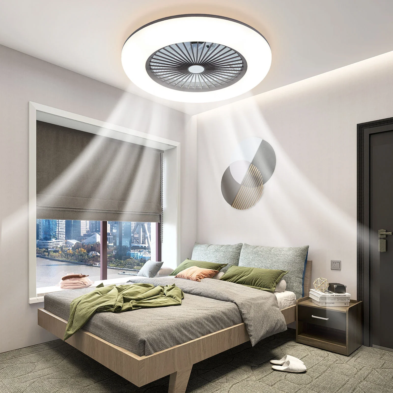 

22'' Bladeless Fan Chandelier Modern Style LED Ceiling Fan Lamp Invisible Fan Light with Remote Control