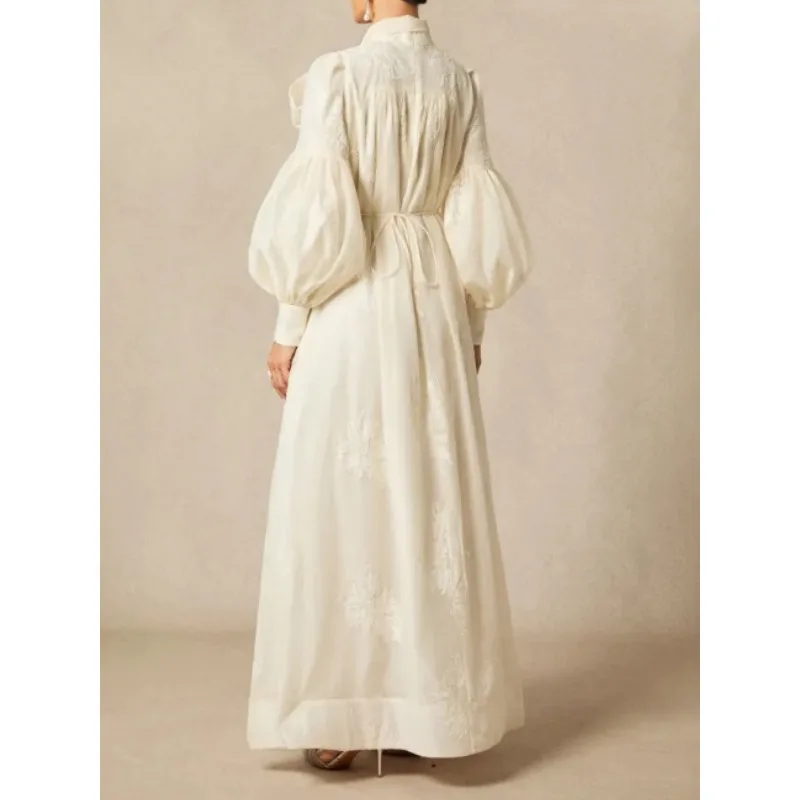 Tilaa المشمش حفل زفاف ماكس فساتين النساء 2026 ربيع الخريف القوس الرقبة نفخة الأكمام المطرزة فستان أنيق الإناث 196138 #2