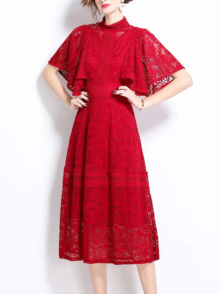 

Высококачественная кружевная длинная юбка трапециевидной формы с летающими рукавами и завязками на талии, новинка 2023 года, модная весенняя женская одежда