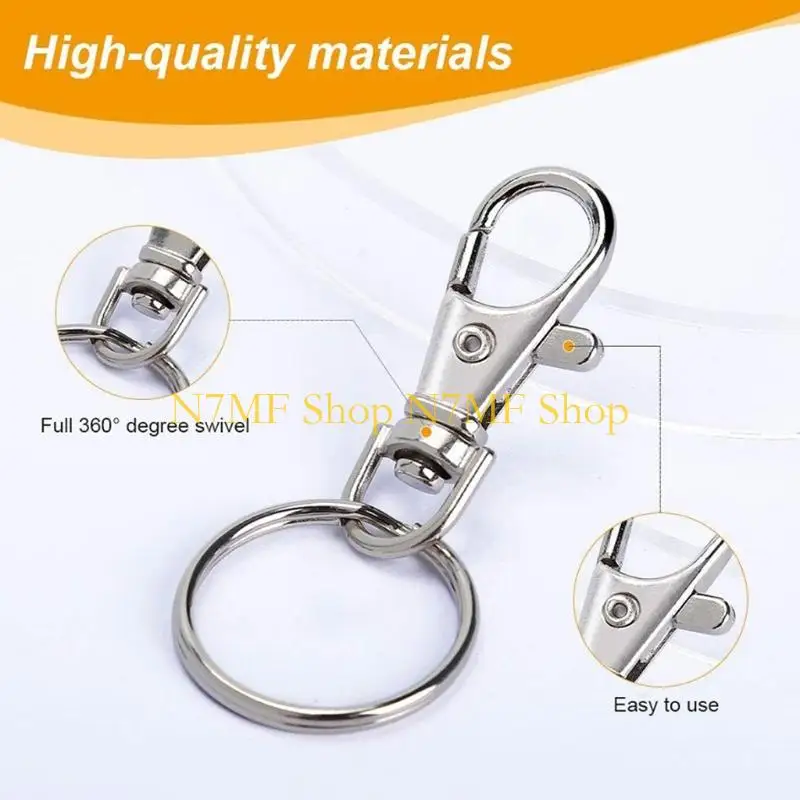 

N7MF 100 Pcs Hooks with for Key Rings Lobster Claw Clasps S/for M/L Assorted Sizes for DIY Crafts Keychain Clip