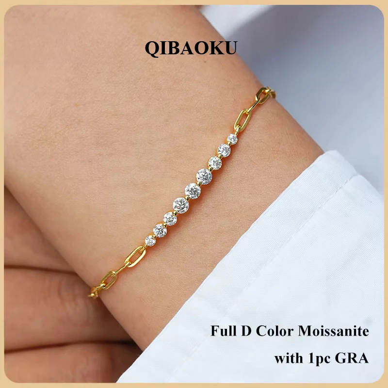 QIBAOKU 2/2.5/3mm D Color Moissanite Diamond Tennis Bracelet for Woman GRA S925 Silver Plated 18k Adjustable Link Bracelets 2026