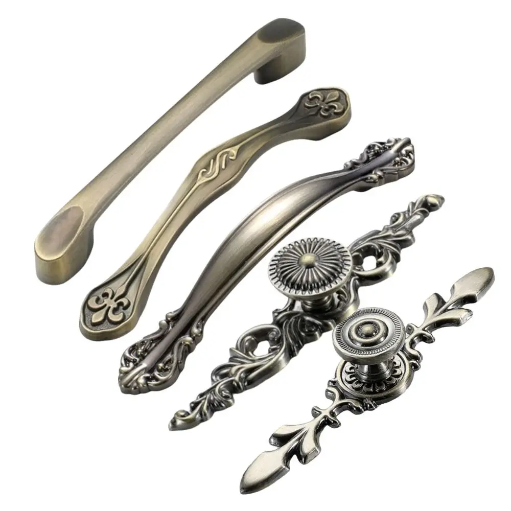 Zinc Alloy Cabinet Handles And Knobs Antique Green Bronze Finish Drawer Pulls European Style Metal Material
