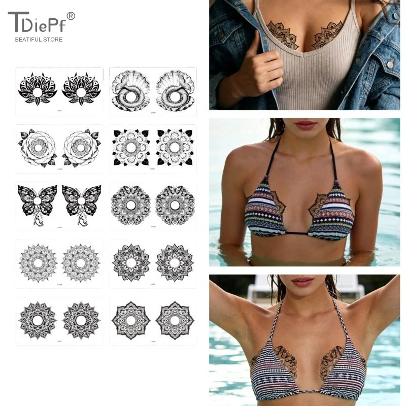 

10 Sheets Sexy Chest Tattoo Stickers For Adult , Mandala & Butterfly Tattoo, Body Art Stickers, Waterproof And Easy To Remove