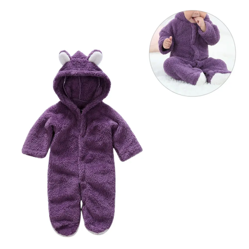 Mono de bebé cálido con forma de animal de dibujos animados, traje de escalada morado de 3-6 meses, ropa de invierno para niños pequeños, monos para bebés, monos para niños pequeños