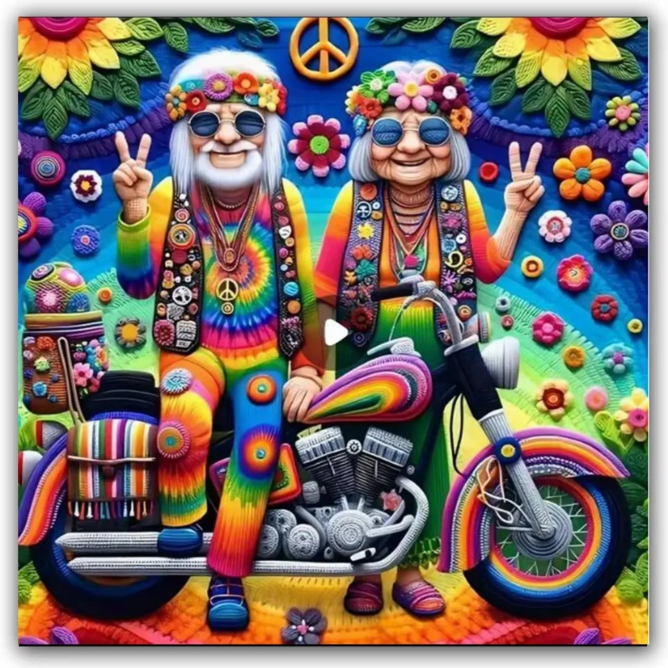 Vibrant Hippie Couple & Motorcycle Theme Full Square/Round Diamond Mosaic Diamond Painting New Diy Cross Stitch Kits Unique Gift