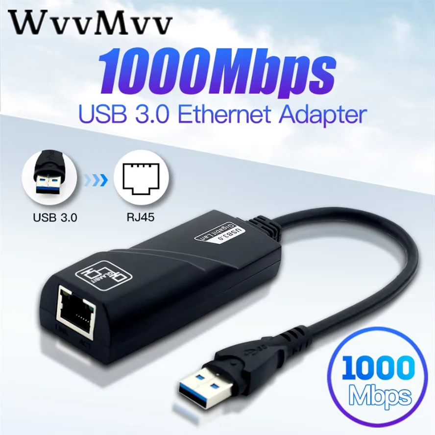 10/100/1000Mbps USB 3.0 Wired Network Card USB To Rj45 Lan Ethernet Adapter Converter Gigabit for PC Laptop MacBook Windows 10