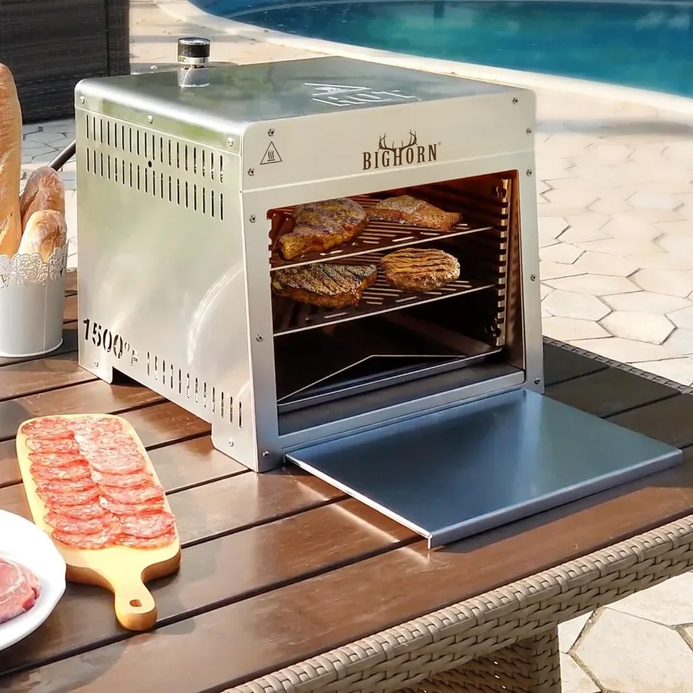 y Parrilla de gas propano para asar por infrarrojos portátil, parrilla de carne de cocción rápida de mesa de acero inoxidable de 1500 grados