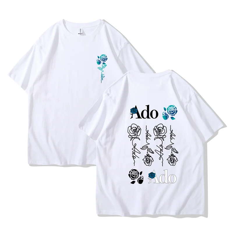 Ado Blue Rose T-shirts Wish World Tour Merch Tee Women Men Fashion Casual Harajuku Short Sleeve