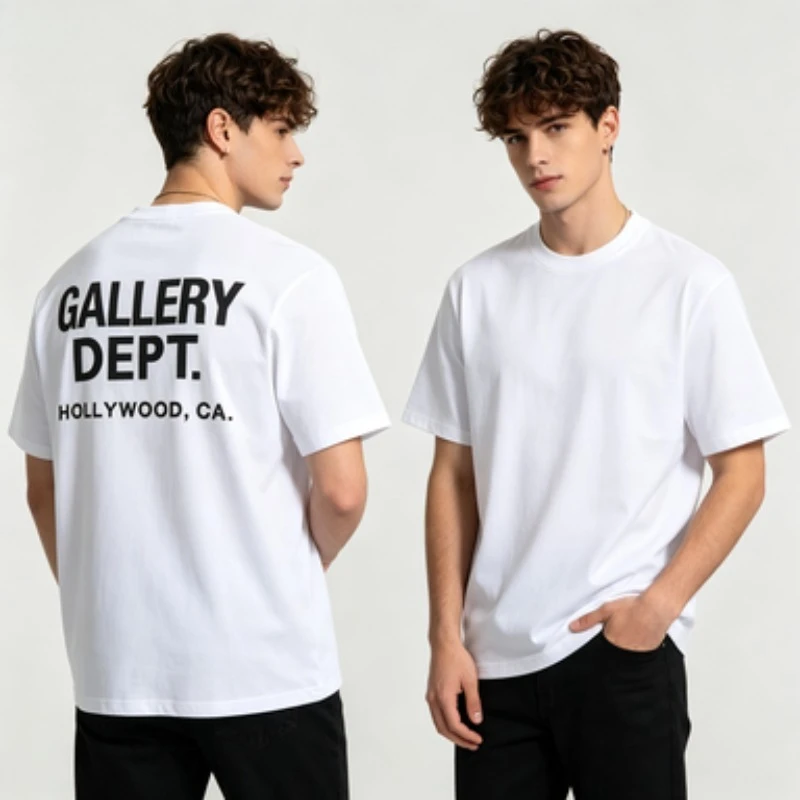 Camiseta Unisex Modal Gallery Dept Hollywood CA con Estampado Gráfico de Letras en la Espalda, Camiseta Casual Holgada de Manga Corta Estilo Hip Hop para Hombre y Mujer