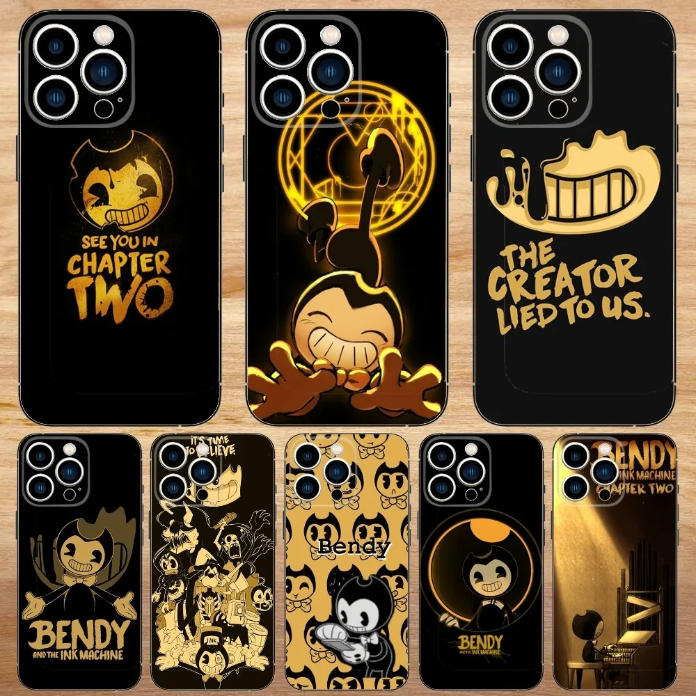 B-Bendy And The Ink Machines Phone Case For iPhone15,14,13,12,11,Pro,Max,Plus,Mini,X,XS,XR,8,7,6,S,Plus,SE Soft Black Case