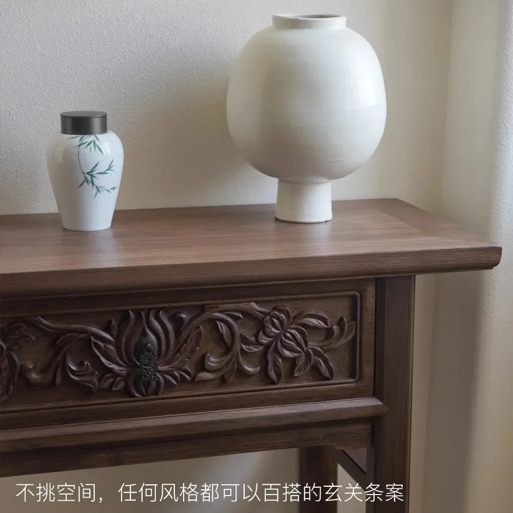 

A15 Solid wood flat head case Chinese Zen porch case black walnut bar table for table study literati furniture