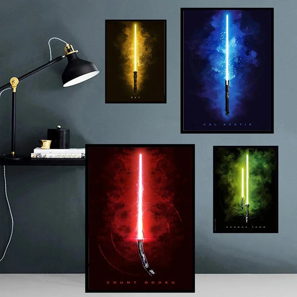 Disney Star Wars Lightsabers Poster Prints For Living Room Home Decor Abstract Glowing Weapon Canvas Painting Wall Art NO LED