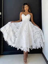 Lace Little White Wedding Dresses Strapless Elegant Sexy Bride Dress A-Line Tea-Length Dresses For Women 2023 Robe De Mariee