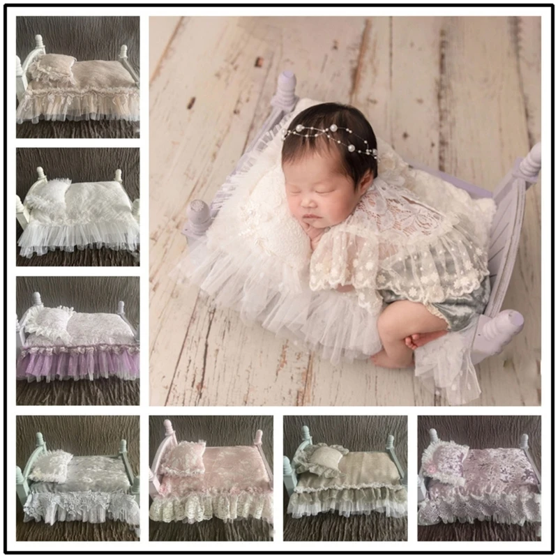 

57EE Photography Props Posing Bed Mattress Pillow Set for Baby Newborn Photo Basket Stuffed Pillow Photo Backdrop Furniture