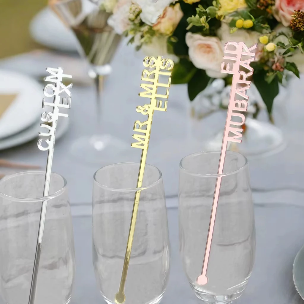 Laser Cut Personalized Wedding Cocktail Stirrers Cocktail Swizzle Sticks Table Decor Personalized Acrylic Party Drink Stirrers
